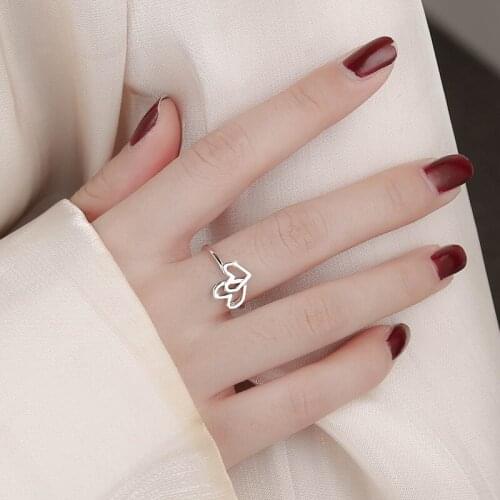 Adjustable love heart Cute Ring Stainless Steel Couple Rings For Women Fashion Jewelry Wedding Gifts