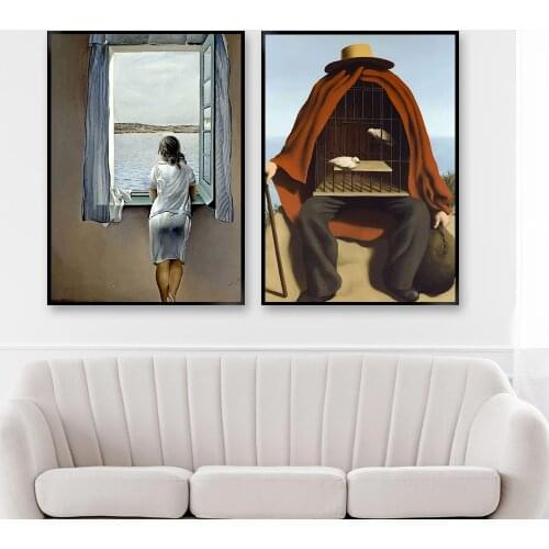 Rene Magritte Retro Posters and Prints Girl At The Window Dali Canvas Painting Abstract Vintage Wall Art Pictures Bedroom Decor