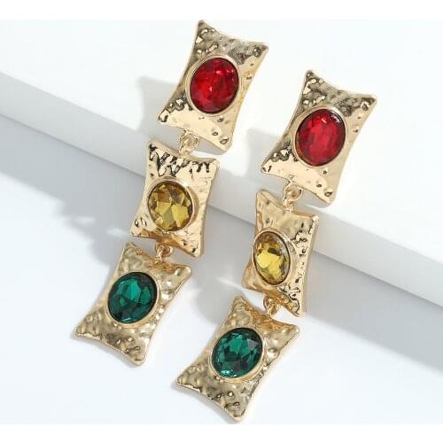 Dvacaman New Design Gold Metal Colorful Crystal Long Dangle Drop Earrings for Women Fashion Rhinestone Jewelry Accessories Party