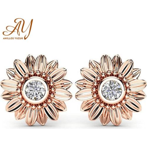 New Fashion 3 Color Rose Gold Flower Earring Female Sunflower Earing Silver 925 Jewelry Wedding Dress Wholesale