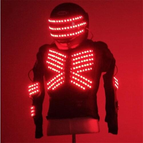 RE28 Tron led costumes RGB colorful light hemlet stage singer wears robot men suit luminous armor outfits disco show clothing dj