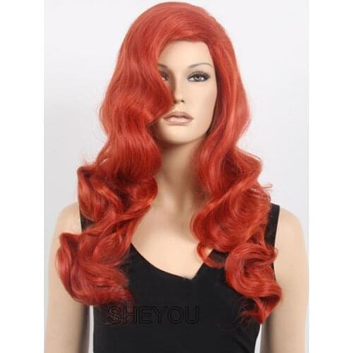 High Quality Jessica Rabbit Cosplay Wig Copper Red With Big Swap Bangs Drag Queen Heat Resistant Sythentic Hair Wig + Wig Cap