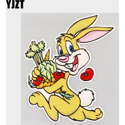 YJZT 11.4CM×13.9CM Cute Rabbit Holding Vegetables Car Sticker PVC Decal 11C-0490