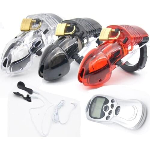 Factory Price Electro Shock Male Chastity Device Cock Cage With Adjustable Cuff Ring Penis Lock Belt Restraint Sex Toys A175