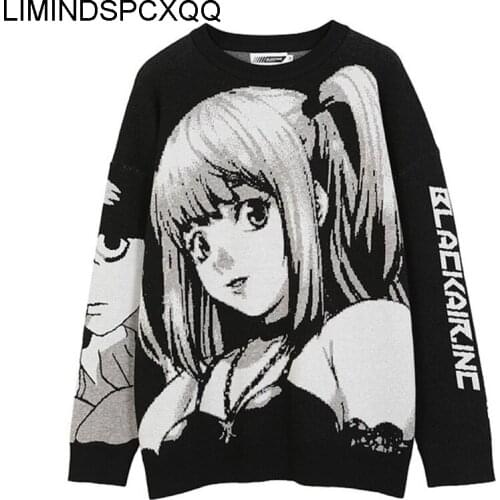 Oversize Mens Sweaters Pullovers Streetwear Japanese Cartoon Girl Knitted Loose Streetwear Hip Hop Casual Woman Sweaters Cotton