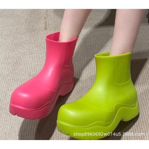 Platfrom Rain Boots Shoes Women Ankle Shoes Chunky Slip On Rainboots for Rain for Women Nice Candy Color Female Water Shoes