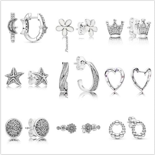 Authentic 925 Sterling Silver Earring Sparkling Daisy Flower Trio Stud Earrings For Women Wedding Gift Fashion Jewelry