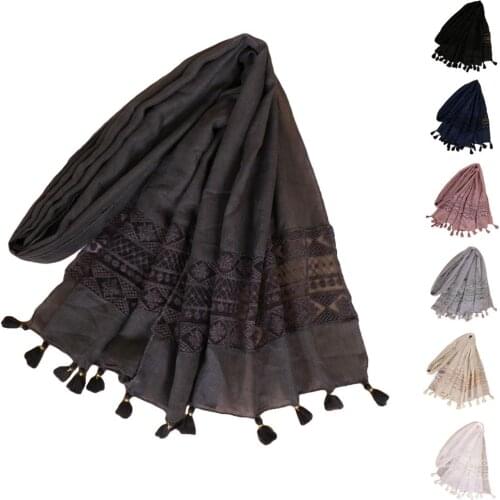 Women Tassel Hijab Shawl Maxi Scarf Fashion Fringe Scarves Muslim Wrap Stole Islamic Turban Long Scarf Headscarf Arab Amira New