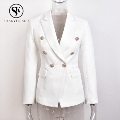 2019 Autumn Women Slim Blazer Coat Plus Size Casual Jacket Long Sleeve Double Breasted Suit Coat Lady Fashion Blazers Work Wear