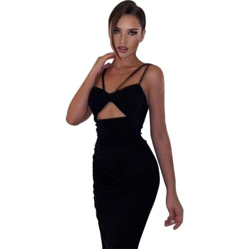 Women Spring Summer Milk Silk Black Sleeveless Backless Mid Waist Solid Color Mid-Calf Dress Ladies Casual Sexy Dress