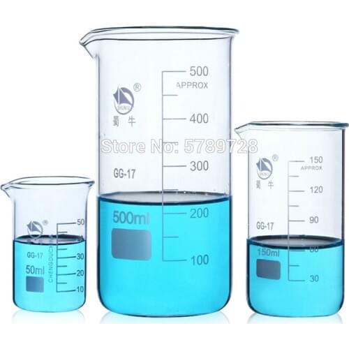 1set High borosilicate glass beaker with scale,High-type clear glass measuring cup including 50ml 150ml 500ml Lab glassware