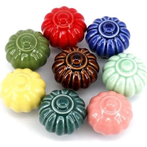 1PC Dia 34mm Ceramic pumpkin Kitchen Cabinet Drawer Knobs Wardrobe Porcelain Handles Kids Bedroom Cupboard Knobs Dresser Pulls