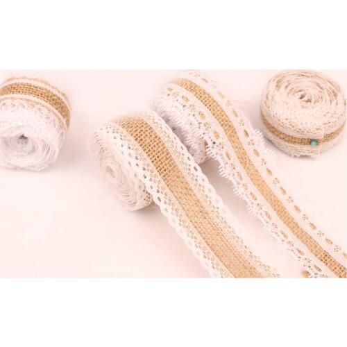 10pcs 2m/Roll Linen Vintage Burlap Lace Table Runner Handmade Jute Burlap Band for Country Party Wedding Christmas Decoration