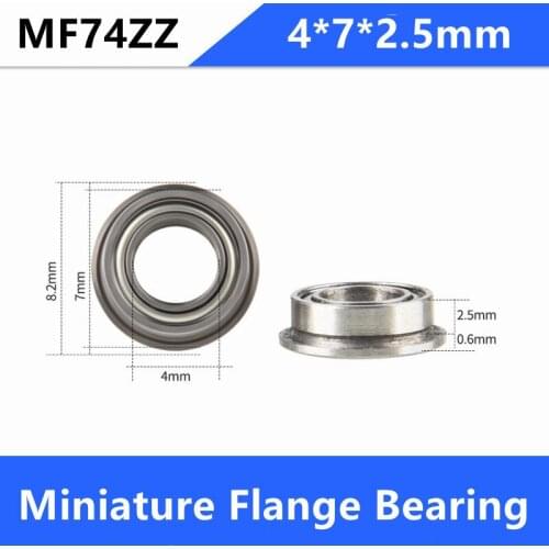 1000pcs/lot MF74ZZ flanged bearing 4x7x2.5 mm MF74 miniature flange deep groove ball bearings 4*7*2.5mm