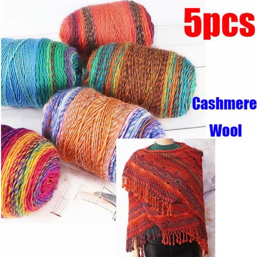 5pcs X100g Dyed Wool Cashmere Yarn Rainbow Yarn Hand Knitting Crochet Thick Yarn DIY Craft Warm Scarf Sweater Cushion