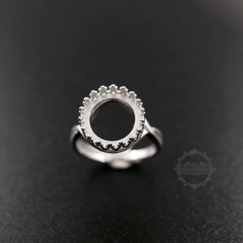 8-12MM crown round bezel 925 sterling silver ring setting bezel basic ring size diameter 18mm DIY adjustable ring setting 121203