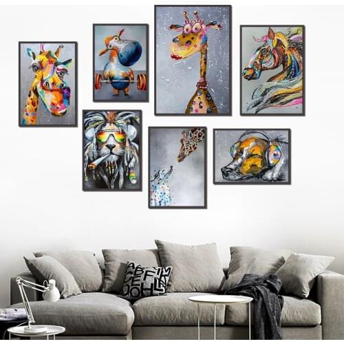 Abstract Graffiti Animals Art Lions giraffe Canvas Painting Living Room Decor Poster and Prints Canvas Art Wall Art Pictures