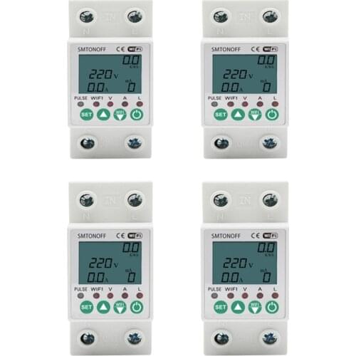 Tuya WIFI auto recovery over under voltage over current protector Energy Meter kWh Meter LCD display voice control alexa google