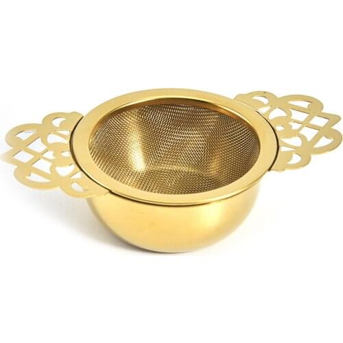 Stainless Steel Double Ear Spice Infuser Filter Loose Leaf With Drip Bowl Tea Strainer Tea With Double Wing Handles