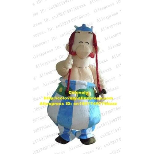 Smart Obelix Lion King Mascot Costume Mascotte Adult Size With Big Round Tummy Green Belt Black Shoes Smile No.4300 Free Ship