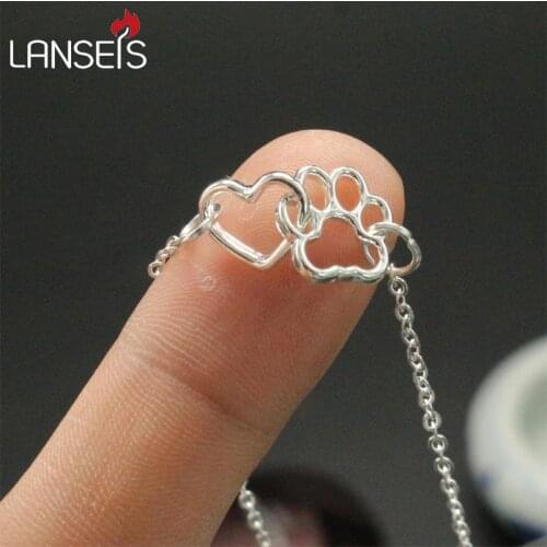 Lanseis10pc paw prints on your heart!simplicity linked heart and paw necklace need to convey love you have for your companion