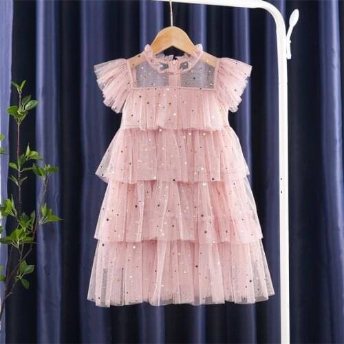 Summer Lace Petal Sleeves Girls Clothes Wedding Evening Kids Dresses for Girls Children Ceremony Prom Gown Size 3-8 Years