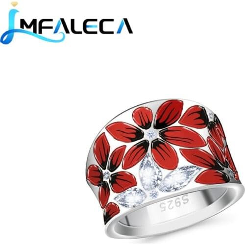 LMFALECA Women Wedding Silver Ring Red Enamel Decoration 925 Sterling Silver Handmade Ring with Zircon Luxury Fine Jewelry