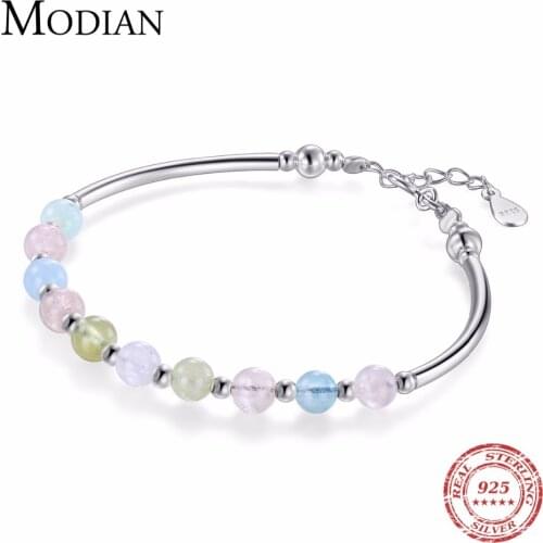 Modian 925 Sterling Silver Colorful Beads Crystal Charms Bracelet Fashion New Luxury Bangle Chain For Women Party Jewelry
