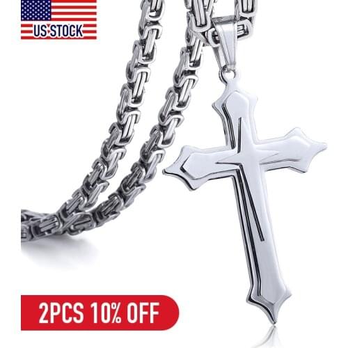 Fashion 5mm Stainless Steel Necklace Cross Pendant Necklaces Byzantine Link Chains Mens Womens Jewelry Gifts DKP472