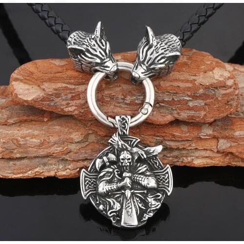 Mens New Style Vintage Stainless Steel Norse Viking Wolf& Rosova Cross Warrior Pendant Necklace Rope Chain Jewelry