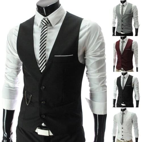 Plus Size Men Vests 5XL Solid Color V Neck Sleeveless Vest Mens Waistcoat Slims Fit Men Formal Business Jacket Vest gilet homme
