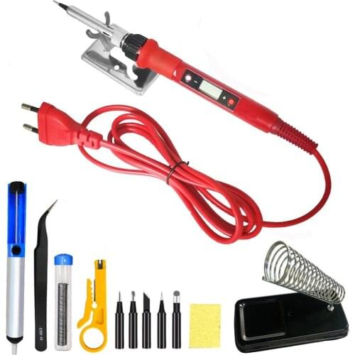80W Adjustable Digital Electric Soldering Iron Set Kit Welding Iron Staion 110V 220V Soldering Paste Flux Tips Stand Tool Bag