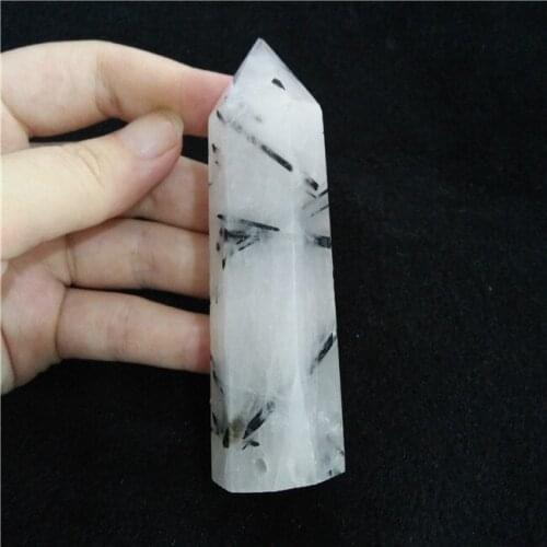 Natural Rare Black Tourmaline Crystal Column Magic Wand Point Reiki for Healing stones