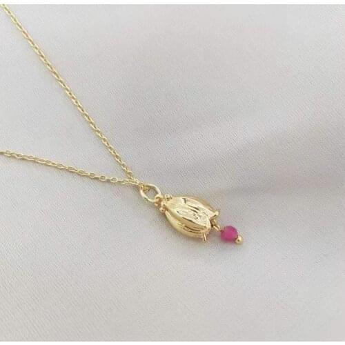Delicate Faceted Muguet Flower Necklace 14K Gold Filled Neck Chains Ruby Pendants Boho Hand Made For Elegant Women Jewelry