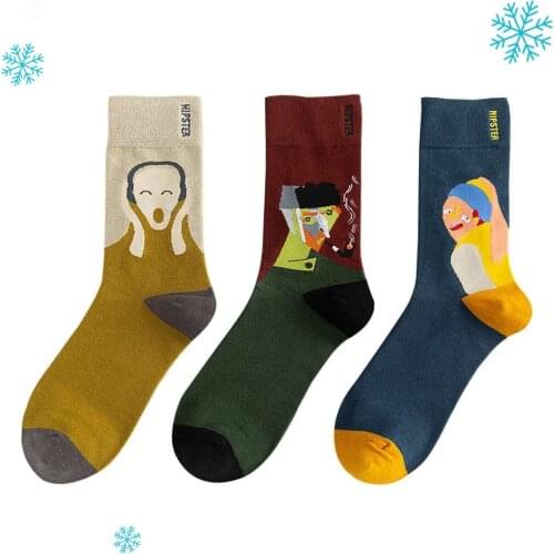 2020 Hot Winter Socks Autumn Retro Women New Art Van Gogh Murall World Famous Oil Painting Series Men Funny Knitted Stockings