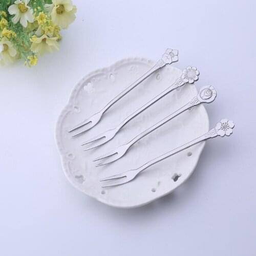 New Fruit Fork Stainless Steel Two-toothed Fork Cake Fork Western Small Fork Multifunctional Household Kitchen Accessories