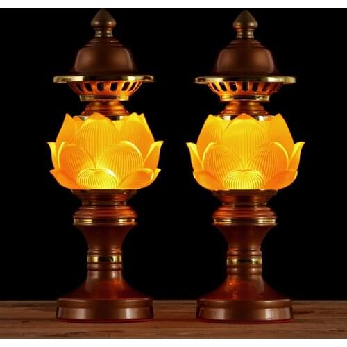 WHOLESALE BUDDHIST ARTICLE # 2PCS # GRECO-BUDDHIST HOME SHOP TEMPLE BUDDHISM RECITE SCRIPTURES PRAYER BLESS CRYSTAL LOTUS LAMPS