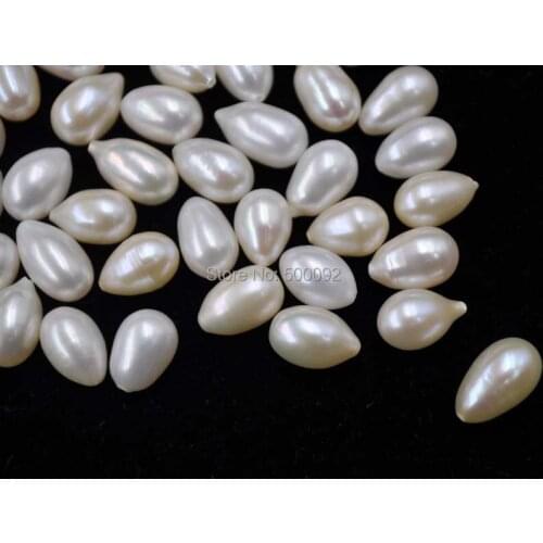 Wholesale lots 100 pcs 7-8mm drop rice half dril cultured pearl for earring /pendant