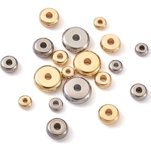 120Pcs Flat Round Stainless Steel Spacer Beads 4mm 5mm 6mm 8mm Rondelle Loose Beads for DIY Bracelet Necklace Jewelry Crafts