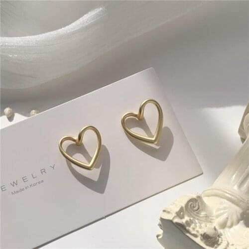 Simple hollow ins love heart earrings matte high-end vintage metal for women jewelry