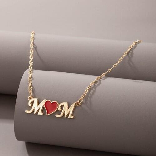 Romantic Red Enamel Heart Pendant Necklaces for Women Girl MOM Letter Clavivle Gold Chain Necklace Birthday Gift Party Jewelry