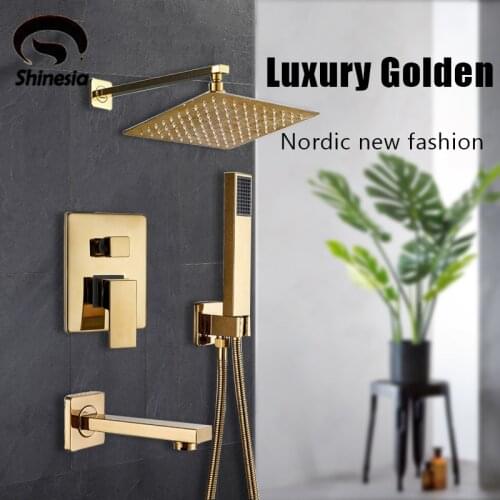 Shinesia Luxury Golden Modern Concealed Shower Faucet Set Hot Cold Water Mixer Value Brass 1 way 2 way 3way Mixer Bathroom Crane