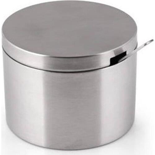 M7DF Stainless Steel Sugar Bowl with Lid Spoon Seasoning Jar Condiment Pot Spice Container Kitchen Gadgets