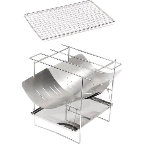 Outdoor Camping Fire-Burning Bench Grill Portable Stainless Steel Ultra-Light Detachable Folding BBQ Grill Bonfire Stove New