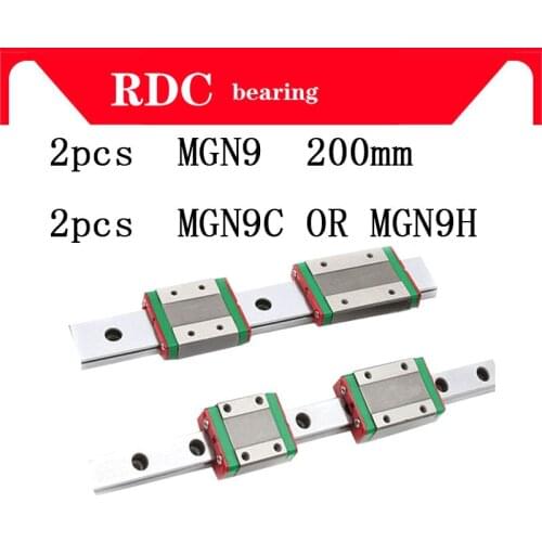 High quality 2pcs 9mm Linear Guide MGN9 L= 200mm linear rail way + MGN9C or MGN9H Long linear carriage for CNC XYZ Axis