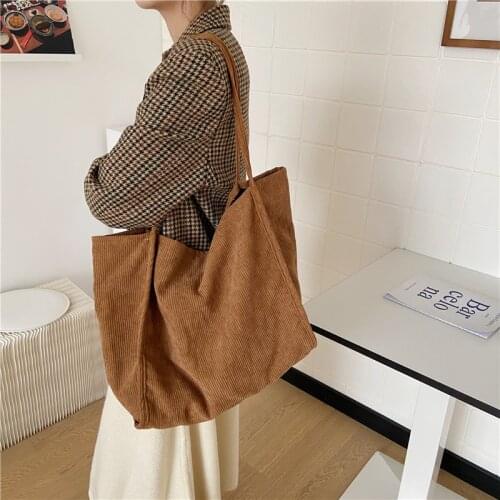 Japanese Simple Style Shoulder Bag For Women 2020 Corduroy Pure Color Big Bag Casual Large Shopper Bag Women Tote Bags Bolsa Sac