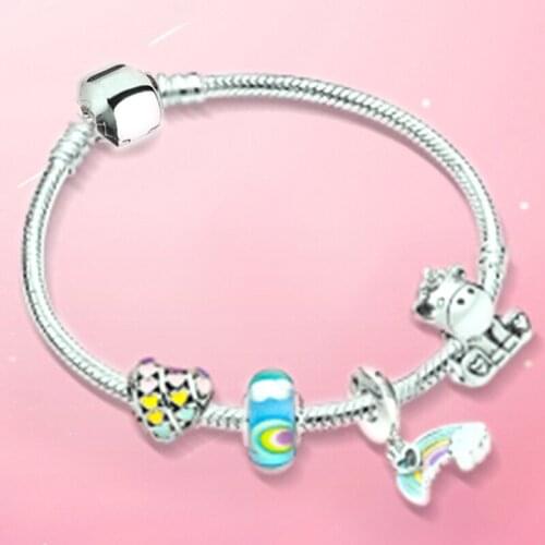 BRACE CODE New Silver-plated Mens And Womens Bracelets, DIY Heart-shaped Rainbow Unicorns, Branded Ladies' Bracelet Gifts