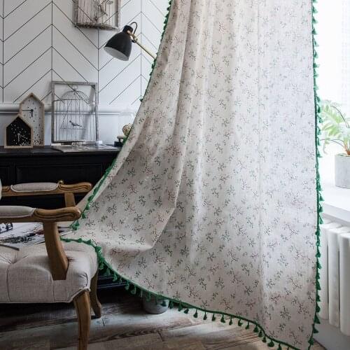 Green Tassel Curtain For Living Room French Window Blinds Bedroom Cotton linen Finished Curtains