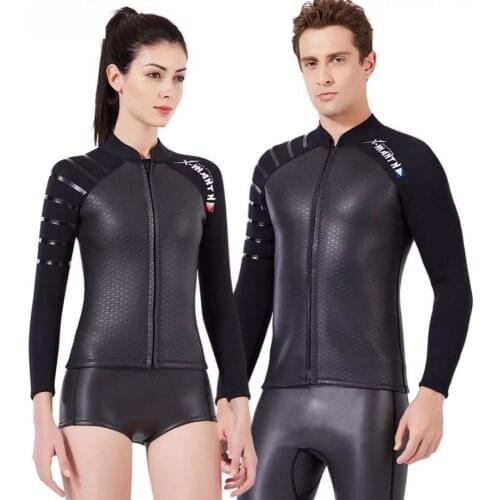 Dive & Sail Mens 3mm Wetsuits Jacket Front Zip Long Sleeve Neoprene Wetsuit Diving Suit Bright Black Color Blocking