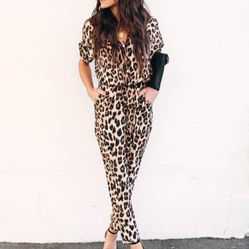 Fashion Overalls For Women office Jumpsuit Pocket V Neck Rompers Fashion leopard print Jumpsuit